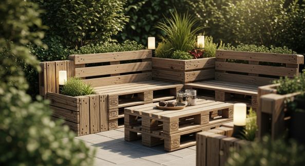Transformer de vieilles palettes en bancs ou tables d'extérieur originaux